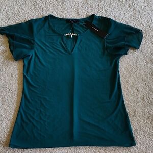 Chic Teal Women's Blouse with Keyhole Detail